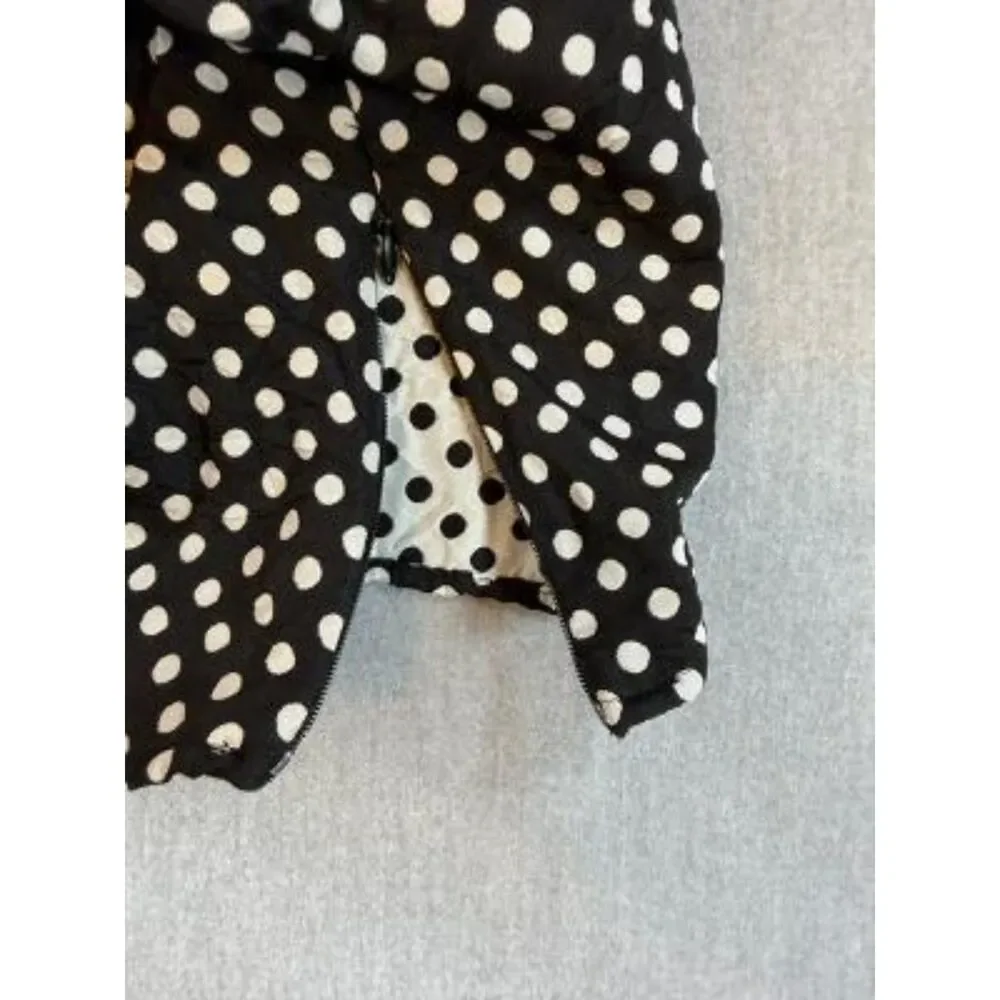 Free People Polka Dot Puff Sleeve Crop Top Blouse Black White Size 6